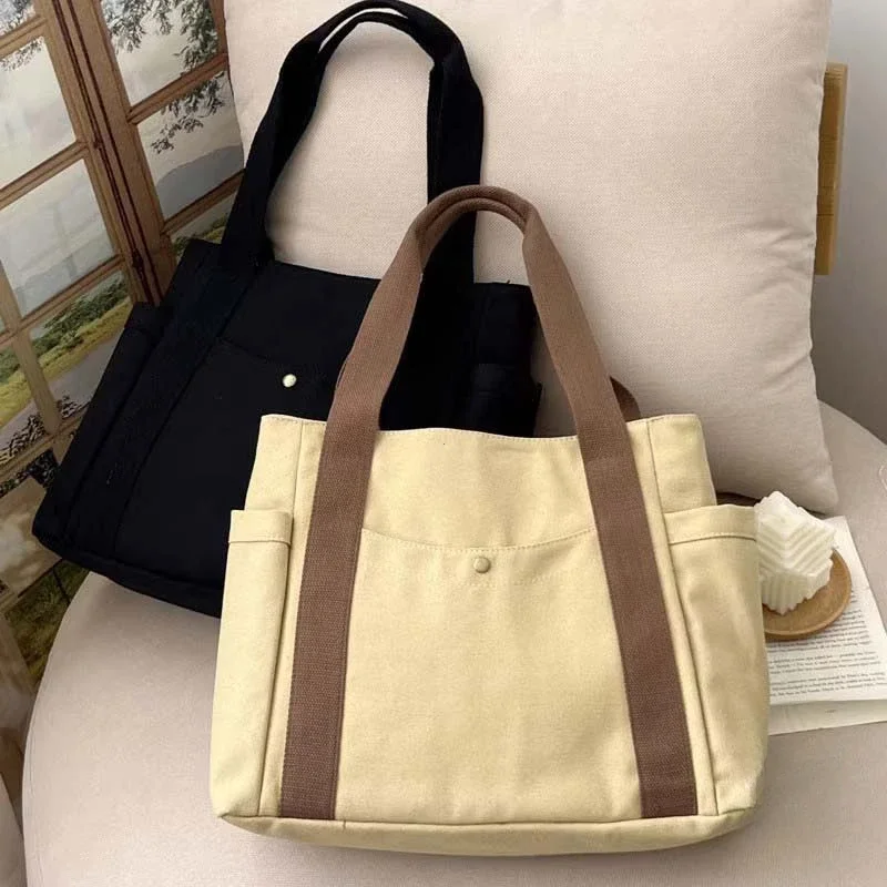 Große Canvas-Tragetasche, Schultertasche für den Arbeitsweg, Handtasche für Studenten, Büchertasche für den täglichen Gebrauch im Freien – Detail 27