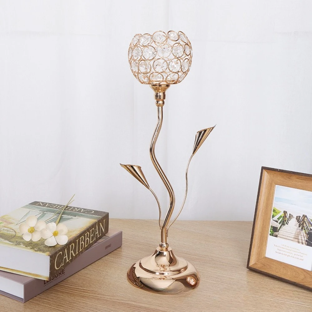 Modern Crystal Candle Holders Iron Flower Shaped Candlestick Holders for Table Centerpiece Wedding Birthday Decoration