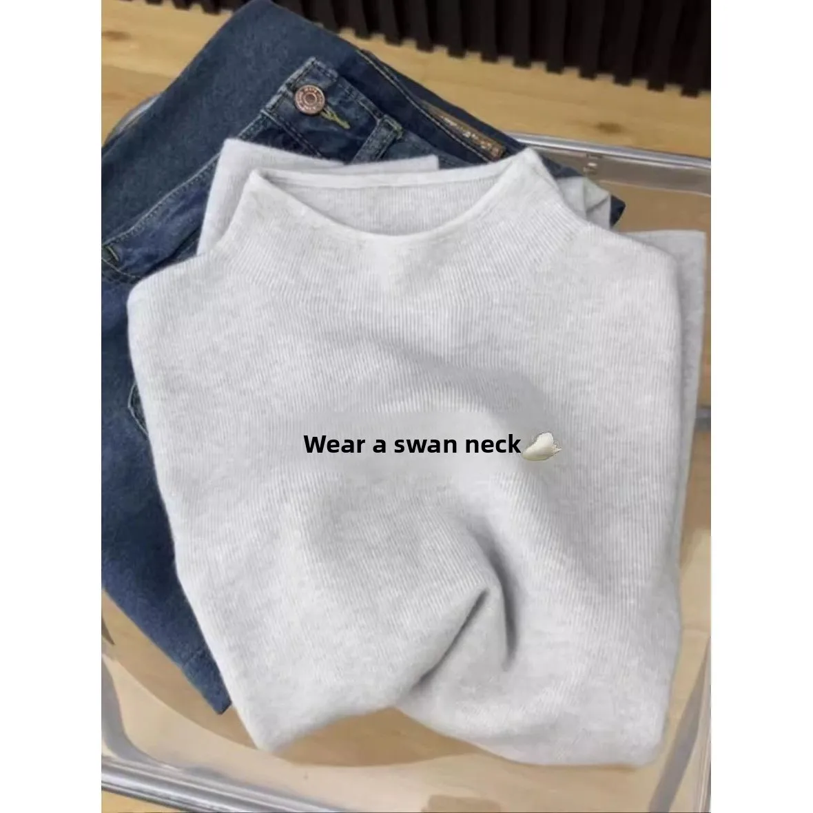 

Облегающий вязаный свитер High Ne Long Sve Base Layer Осень Зима Однотонный топ Faionable Commute Sle Полиэстер Sp...