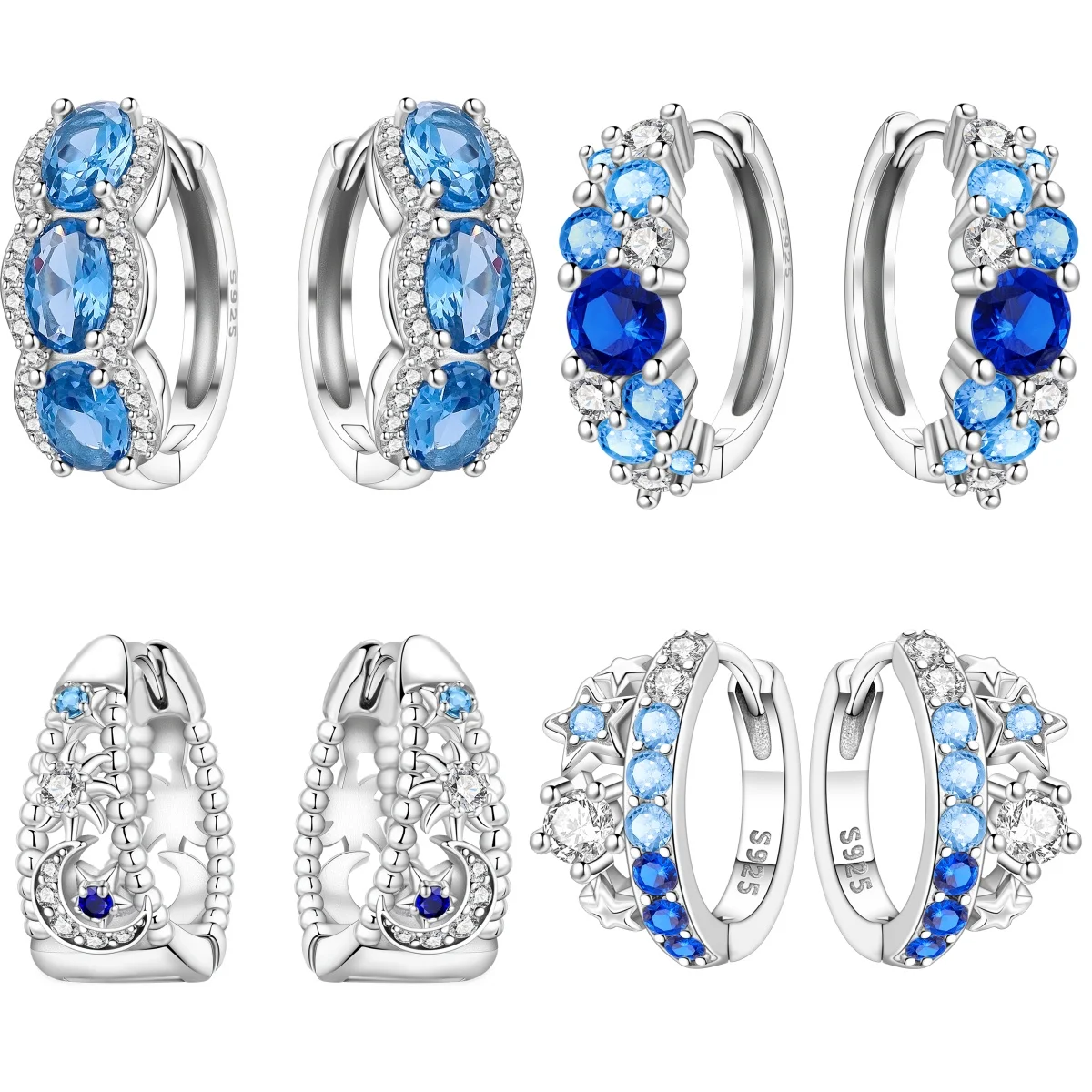  Orstarry S925 Sterling Silber Ohrringe, vielseitige Ohrringe mit blauem Zirkon im Farbverlauf für Frauen, Geburtstagsgeschenk, edler Schmuck ﻿