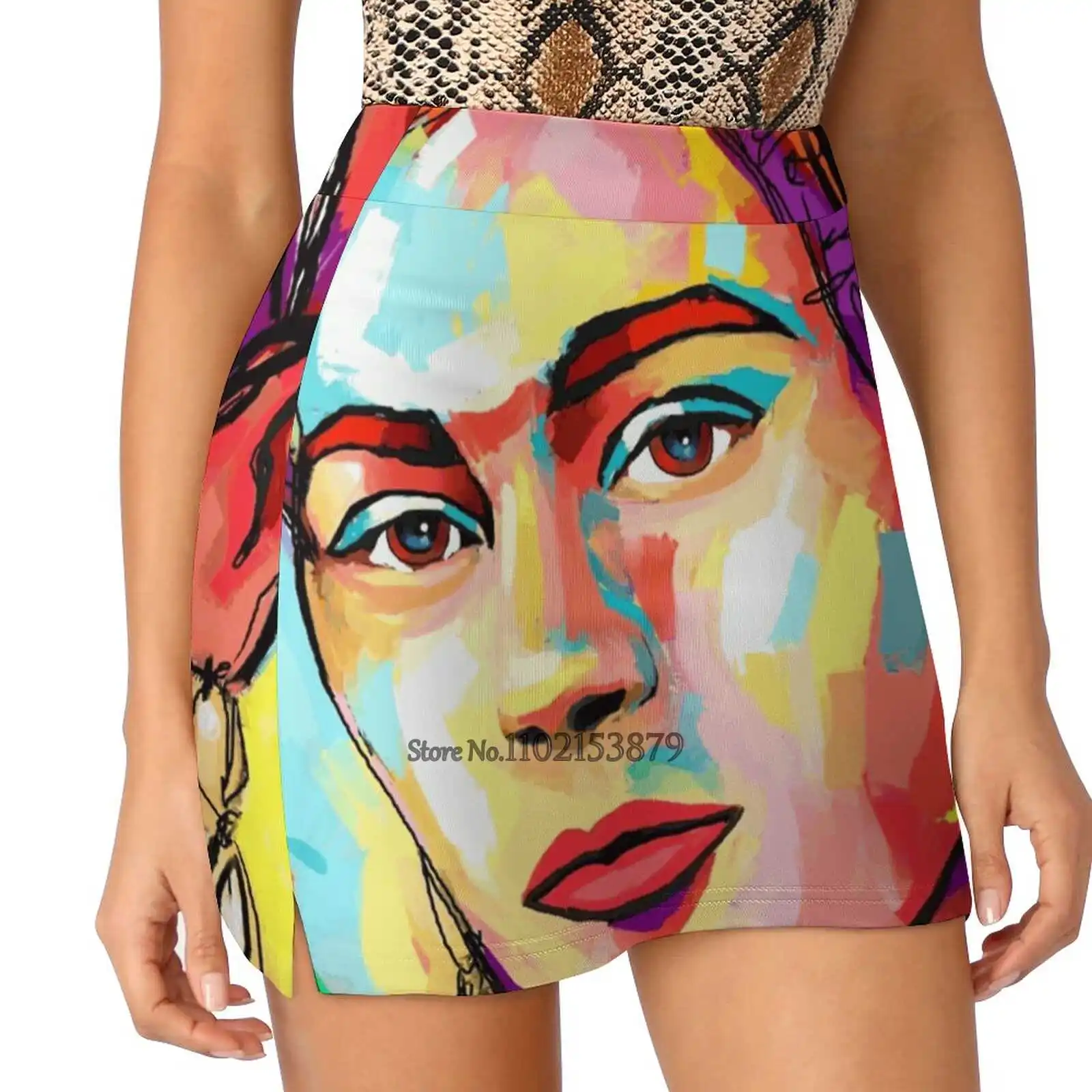 

Women Sports Skirt Tennis Golf Dance Fitness Running Yoga Skirts Portrait Abstract Artist Woman Expressive Colourful Mexican