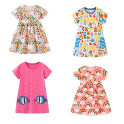 Jumping Meters Baby Dresses Pockets Fruits Print Summer Short Sleeve Cotton Short Sleeve Hot Selling Children's Costume Frocks