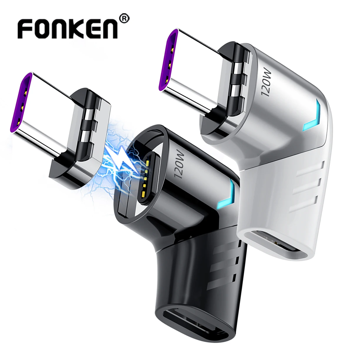 FONKEN 120W Usb C To Type C Magnetic Adapter Fast Charging Usb Type C Magnet Converter Magnetic Cable Right Angle Usbc Connector