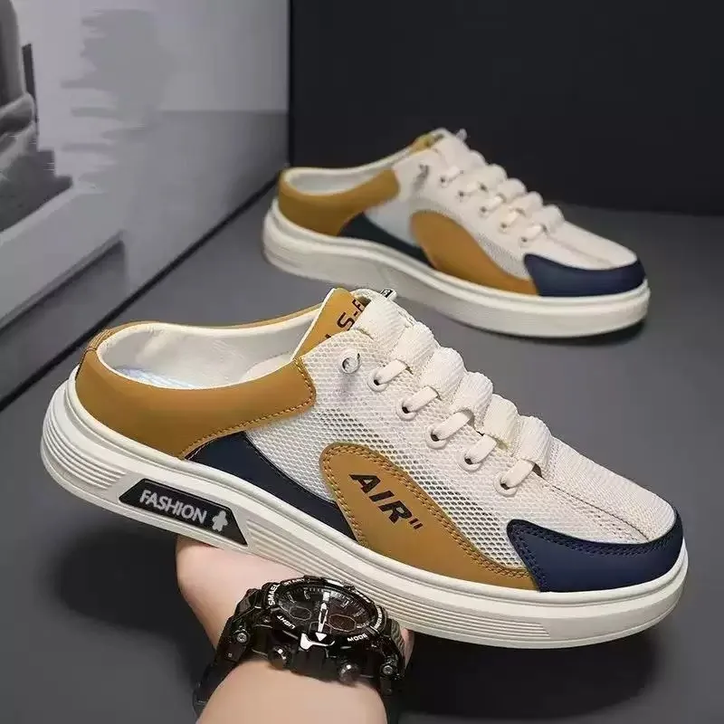 Mezza zapatilla de malla para Hombre, calzado informal de pescador sin cordones, zapatillas de plataforma transpirables, cómodas zapatillas para exteriores, Zapatos para Hombre