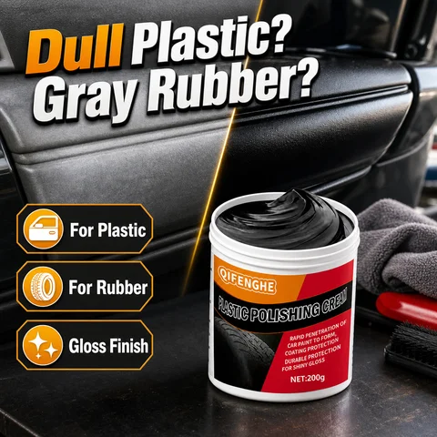 Plastic Polishing Cream 200g, Automotive Plastic & Tire Restorer Paste, Rapid Penetration Coating Protection, Long‑Lasting Shiny