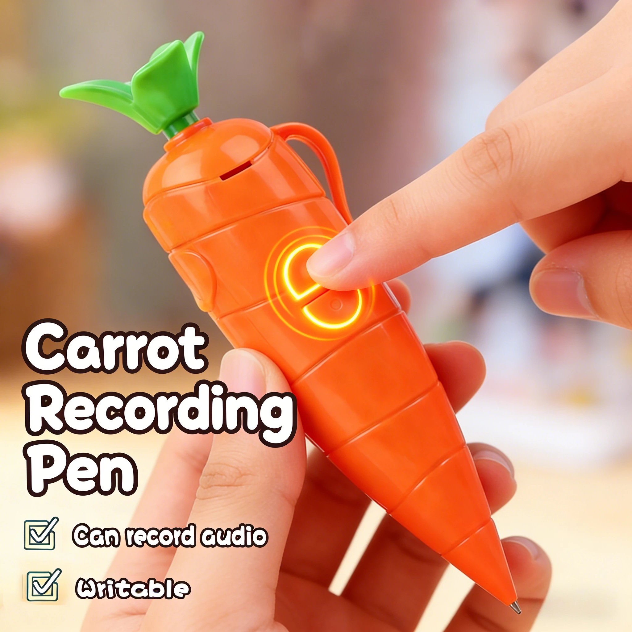 

Creative Carrot-Shaped 2-in-1 Recorder Pen - Multifunctional Writing Ballpoint Pen & Voice Recorder,Novelty Gift Toy