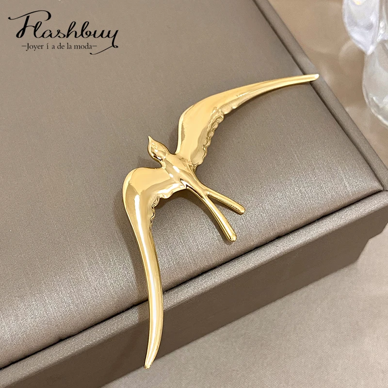 New Trendy Women's Brooch Stainless Steel Glossy Metal Bird Swallow Brooch Suit Decoration Brooch Pin Accessories Gift