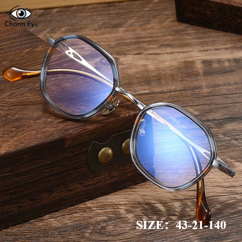 

Japan Ultra Light Pure Titanium Polygonal High-end Small Face Retro Myopia Eyewear Men Women Optical Prescription Glasses Frame