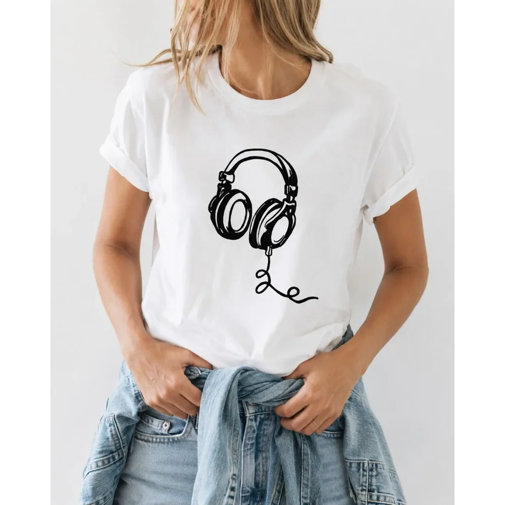  Teenagers' Wired Headphones Casual T-Shirt  Fashionable Cool Short Sleeve Summer Casual Tee Urban Style Printed T-Shirt Trendy