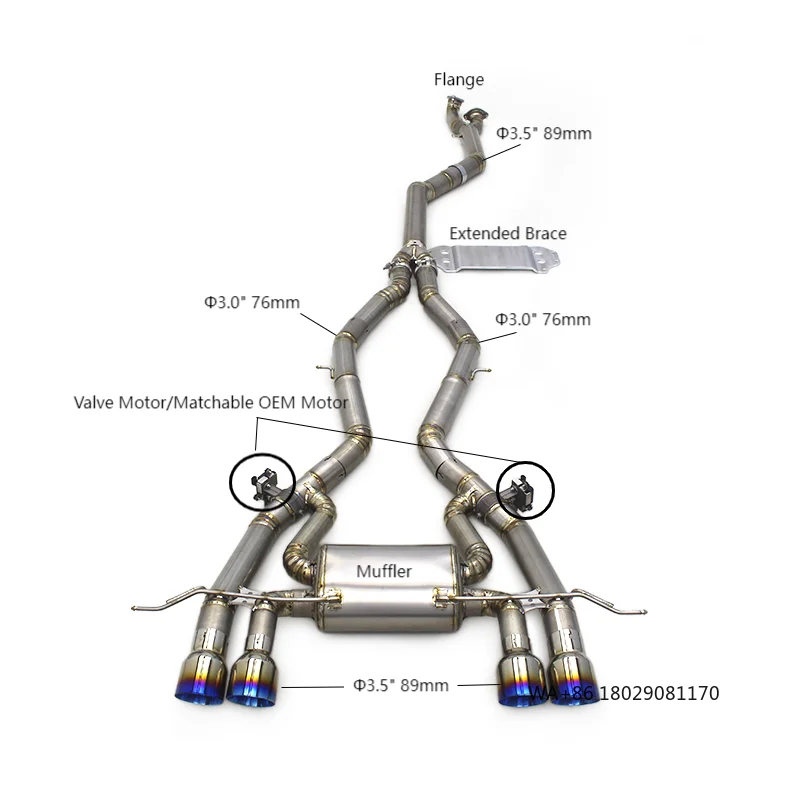 

Высокопроизводительная титановая выхлопная система OEM Catback с синими гальванизированными насадками для M3/M4 G80/G82 3.0T 2019-2023 гг. (Гоночные выхлопные трубы)