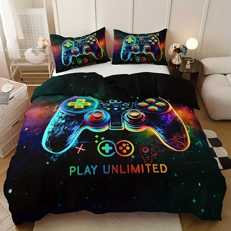 Game Console Duvet Cover Set for Boys Girls Kids Space Galaxy Gaming 3 Pieces Microfiber Gamer Bedding Teens Comforter Covers