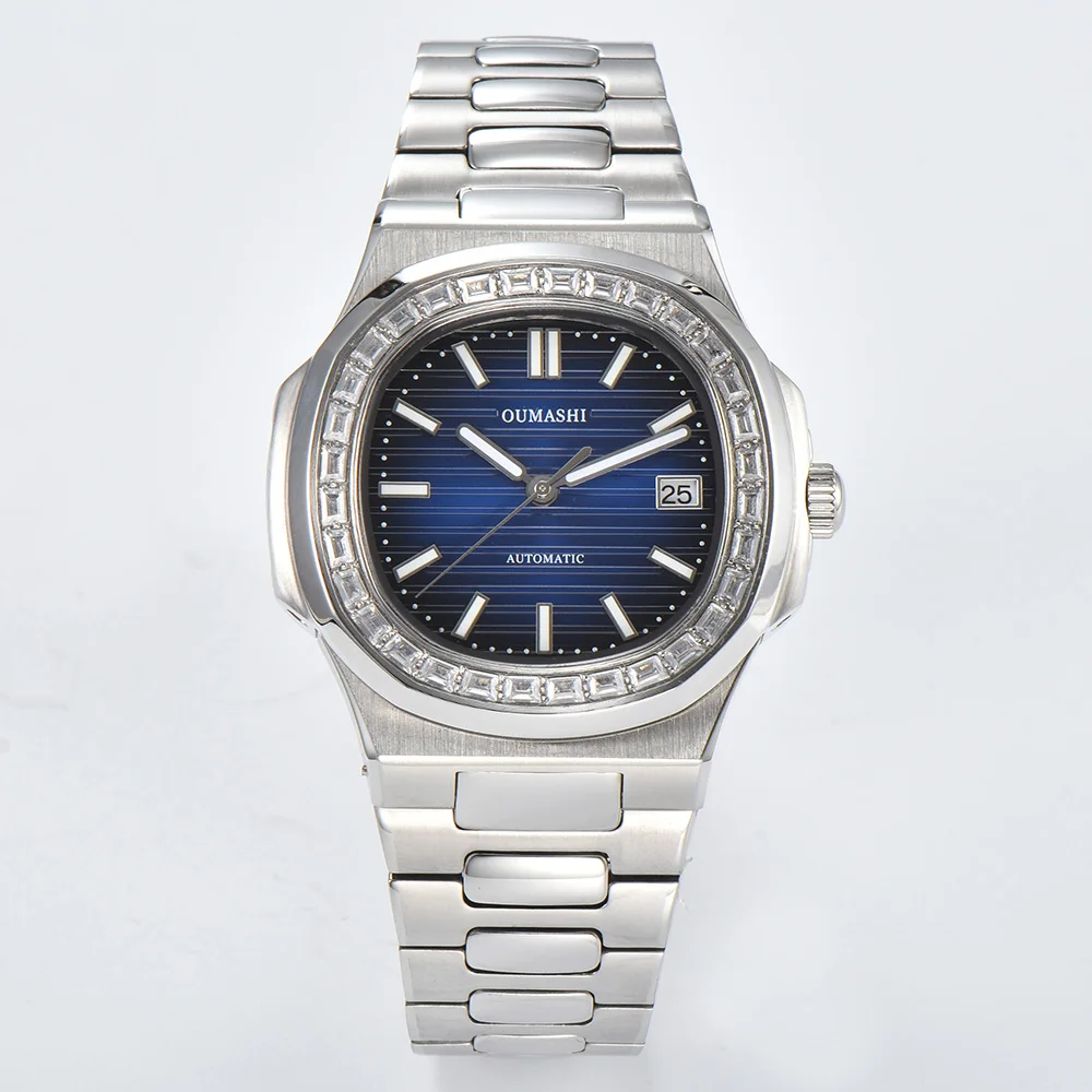 40mm Watch Men Luxurious NH35 Automatic Mechanical Watch Diamond Gemstone Stainless Steel Sapphire Glass Case Waterproof Watch