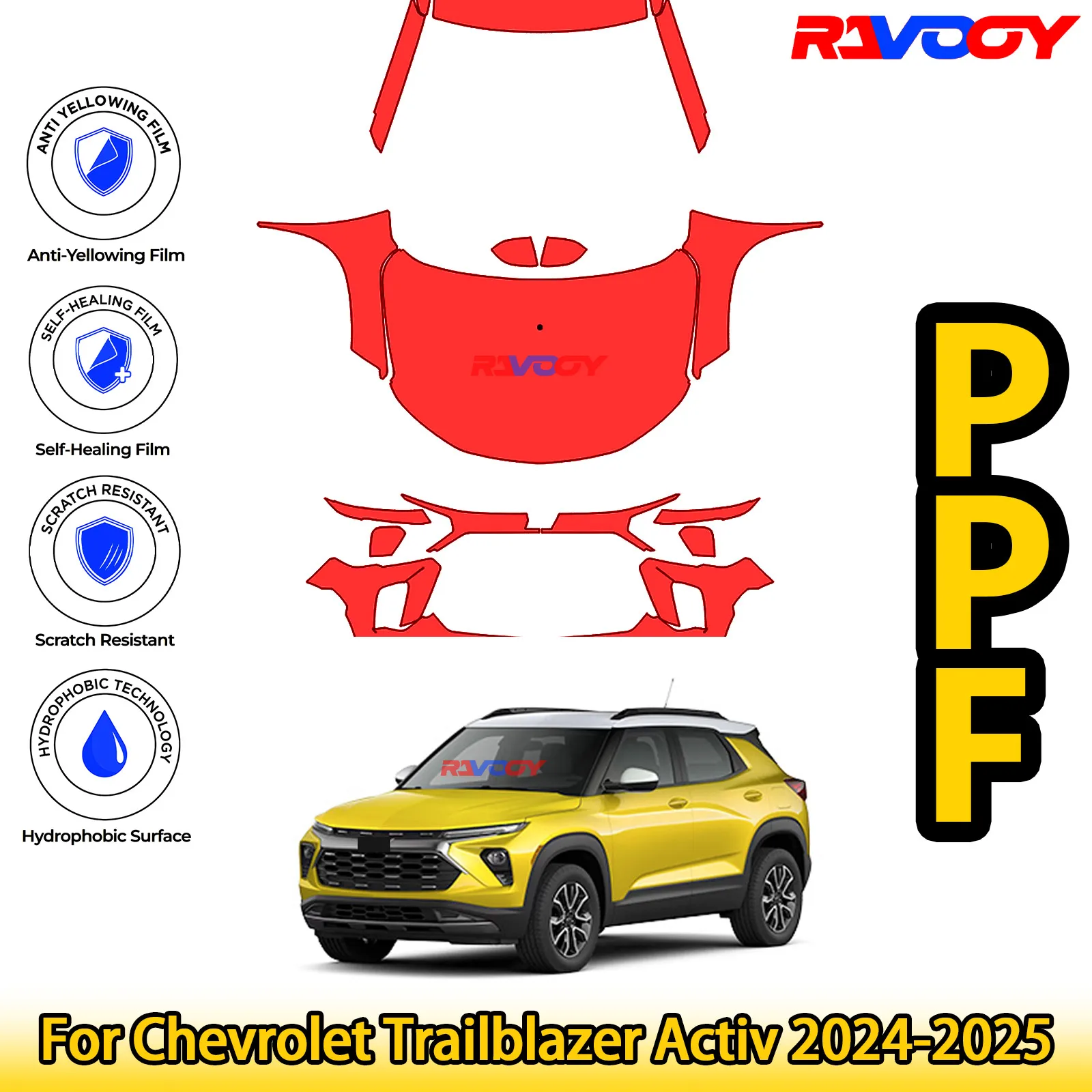 

Для Chevrolet Trailblazer Activ 2024-2025 глянцевая матовая черная предварительно вырезанная передняя защитная пленка PPF комплект