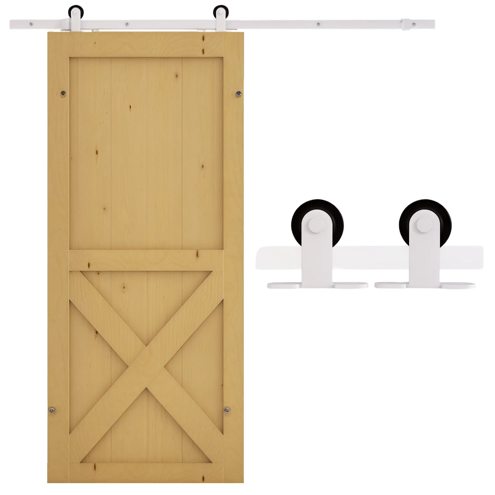 HOMCOM 6FT/183cm Herraje para Puerta Corredera Kit de Accesorios Corrediza de Madera con Guía de Suelo Riel de Acero al Carbono