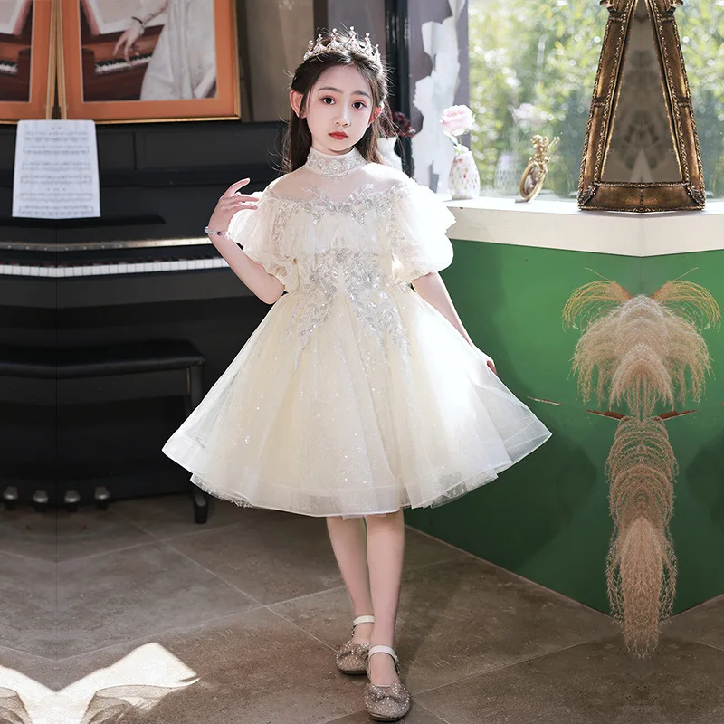 Girls' Light Luxury Niche High-end Princess Flower Girl Children's Birthday Party Host Piano Performance Short Dress