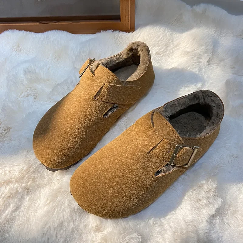 Shoes Woman Flats Round Toe Casual Female Sneakers Slip-on Loafers Fur Dress Winter Retro Slip On New Lace-Up Rubber Flock