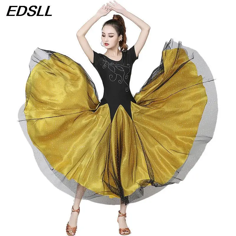 Vrouwen Wals Grote Swing Rok Latin Dance Salsa Rumba Lovertjes Elegante Rok Dans Praktijk Lange Jurk Dames Moderne Dans Rok