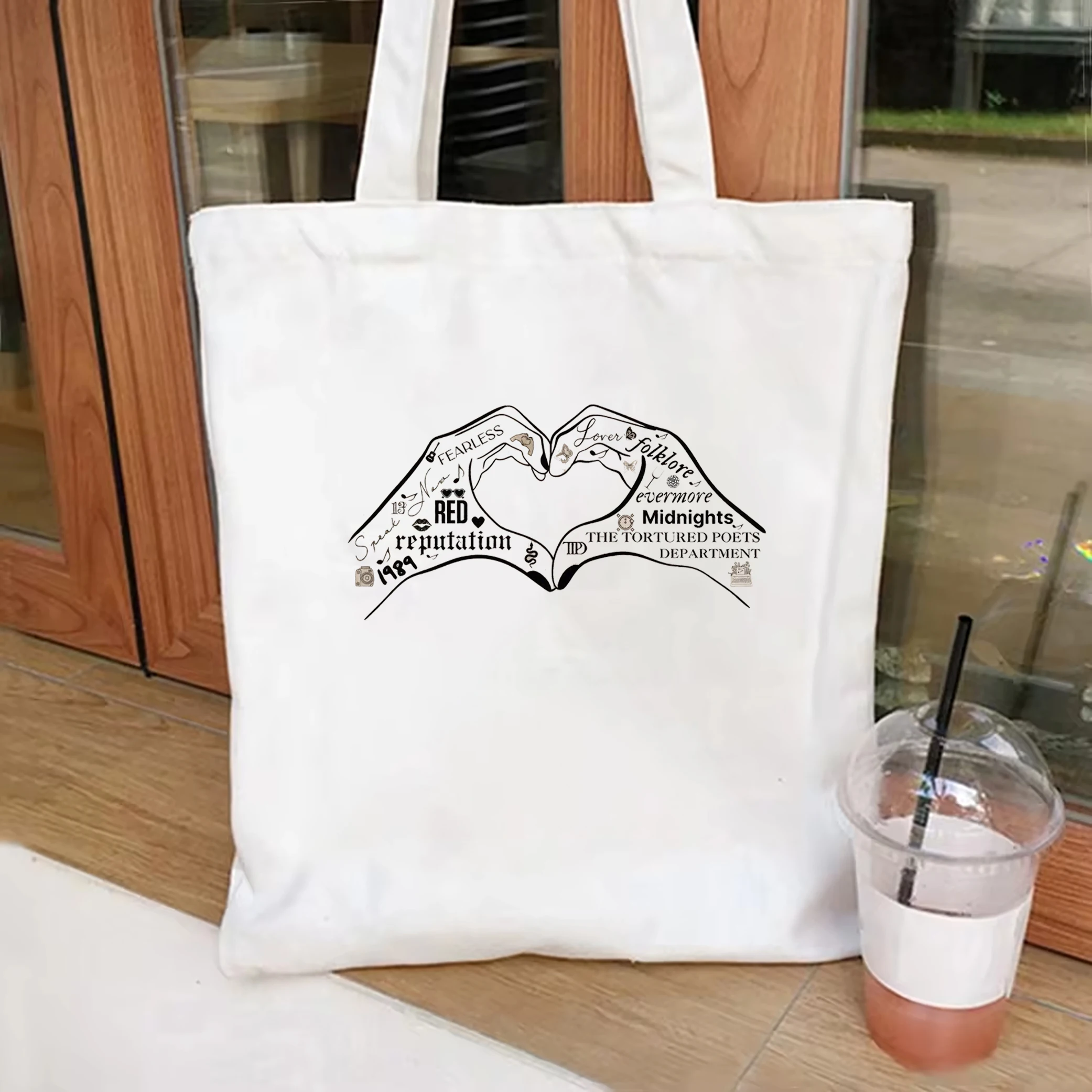 Taylor heart hand music album tote bag Taylor Girls travel bag The Torturd Poets Department TTPD Harajuku printed canvas bag