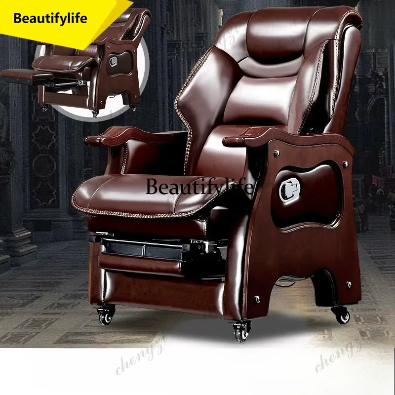 F4567 HR Boss chair business leather president office chair massage   solid wood reclining computer chair home
