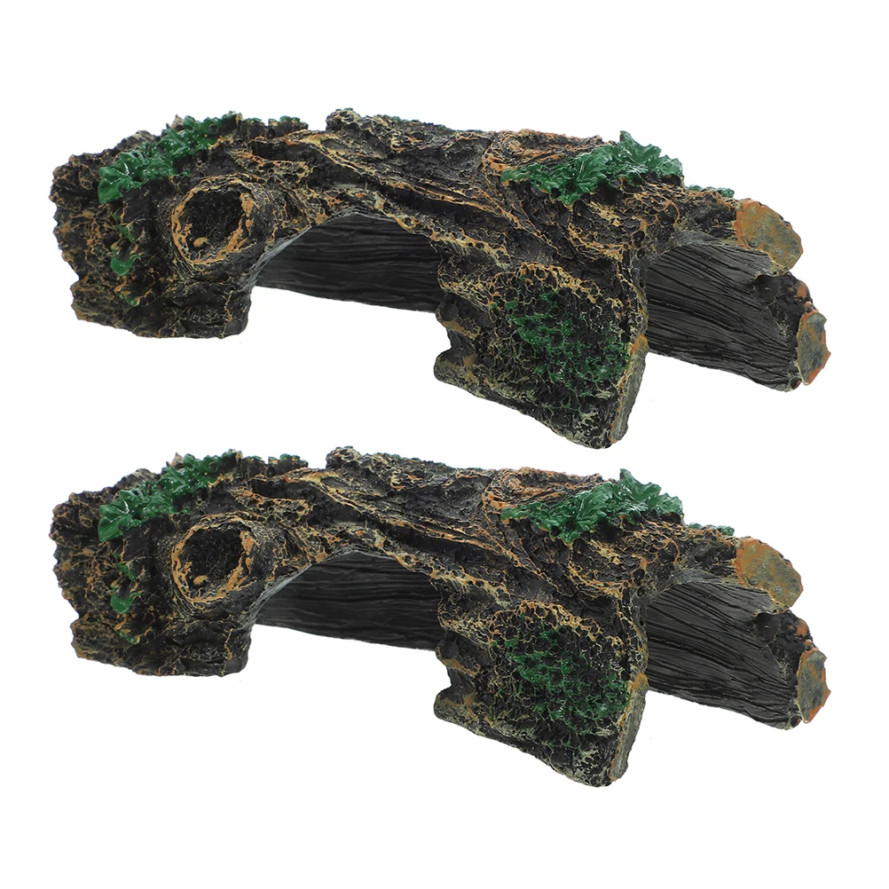 

2pcs Aquarium Decor Fish Tank Hideout Cave For Turtle Shrimp Betta Reptile Basking Platform Resin Tree Trunk Shelter Habitat