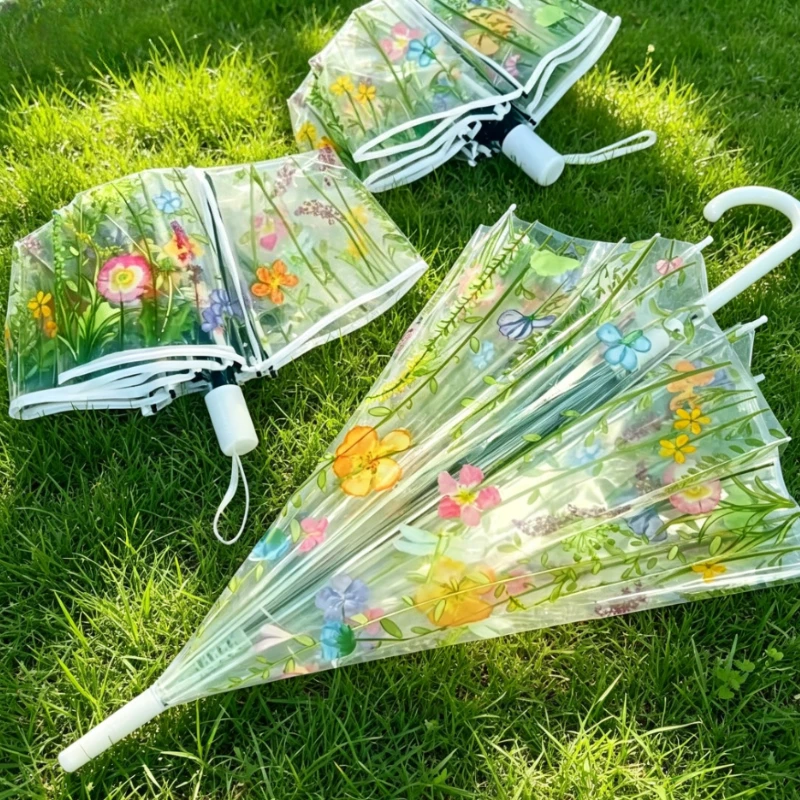 Clear Automatic Folding Umbrella Auto Open Close Photography Prop for Girls Students Compact Fashion Parasol Daily Use 투명 우산