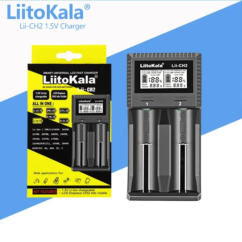 LiItoKala Lii-CH2 1.5V AA AAA Li-ion Rechargeable Lithium Batteries Smart LCD Battery Charger For Alarm Clock Remote Control