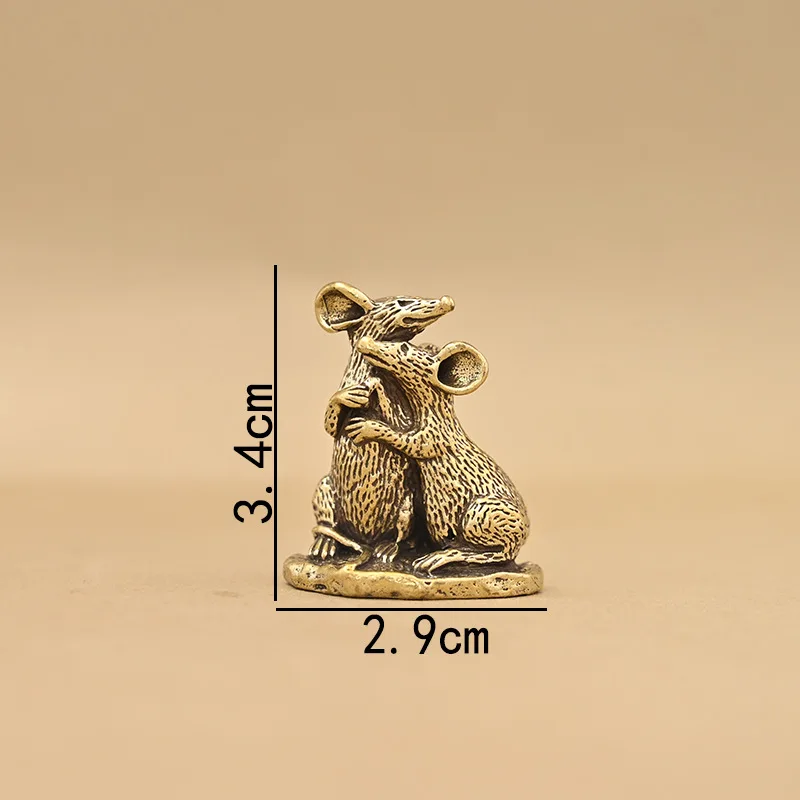 Brass Lover Mouse Small Statue Desktop Decorations Vintage Animal Rat Miniatures Figurines Home Decor Ornaments Crafts Tea Pets