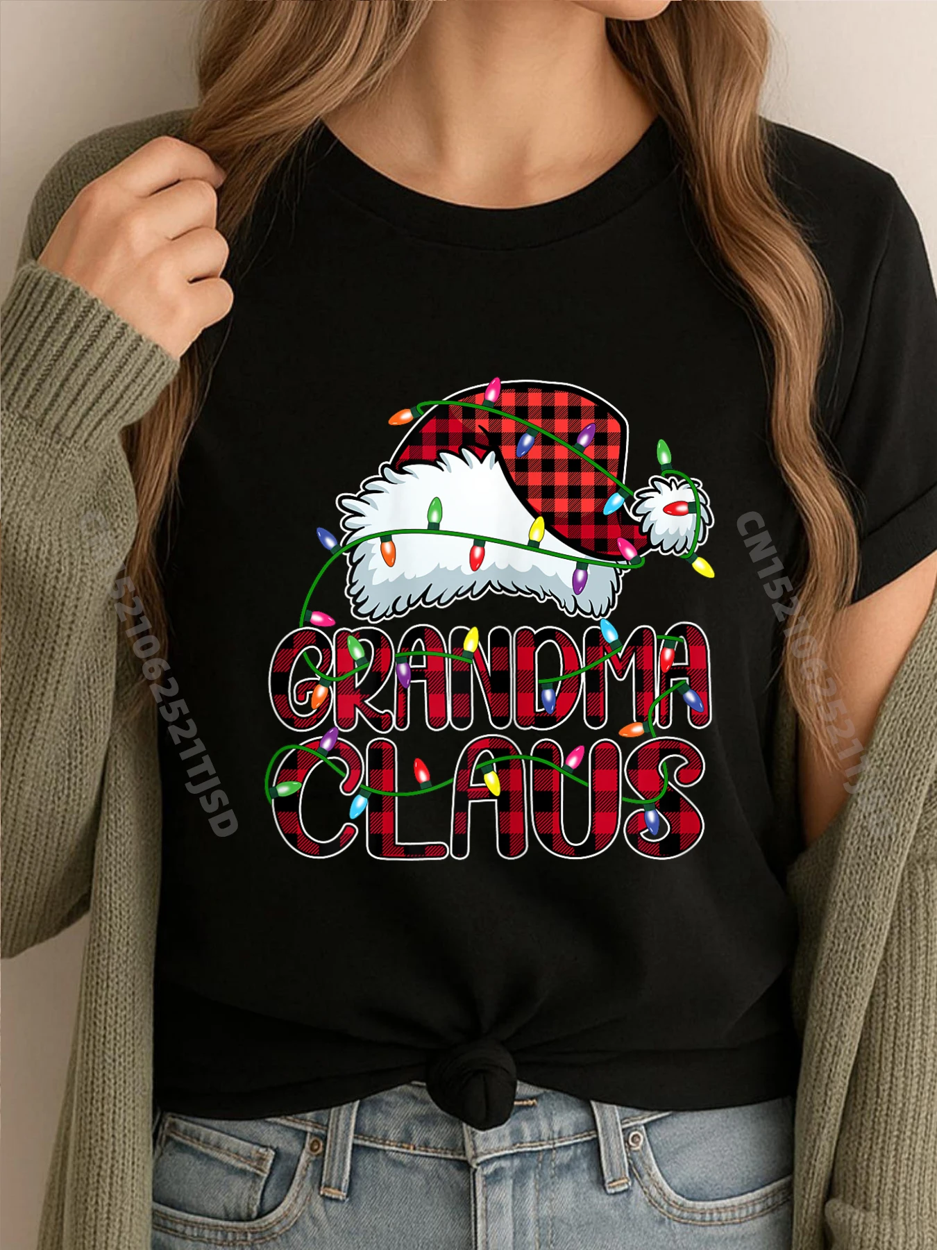 

Пижама «Бабушка Клаус» с рождественскими огнями, одинаковая пустая футболка для всей семьи, 100, ℅ Хлопковая зимняя футболка женская стираная