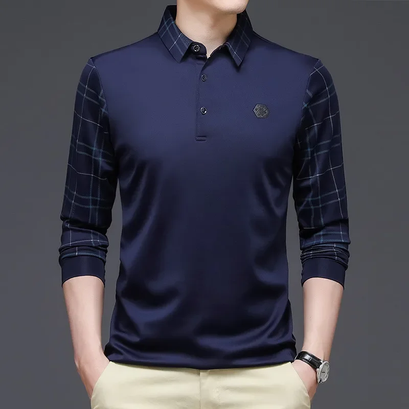 LIBIELIY New Fashion Solid Polo Shirt Men Korean Fashion Clothing Long Sleeve Casual Fit Slim Man Polo Shirt Button Collar Tops