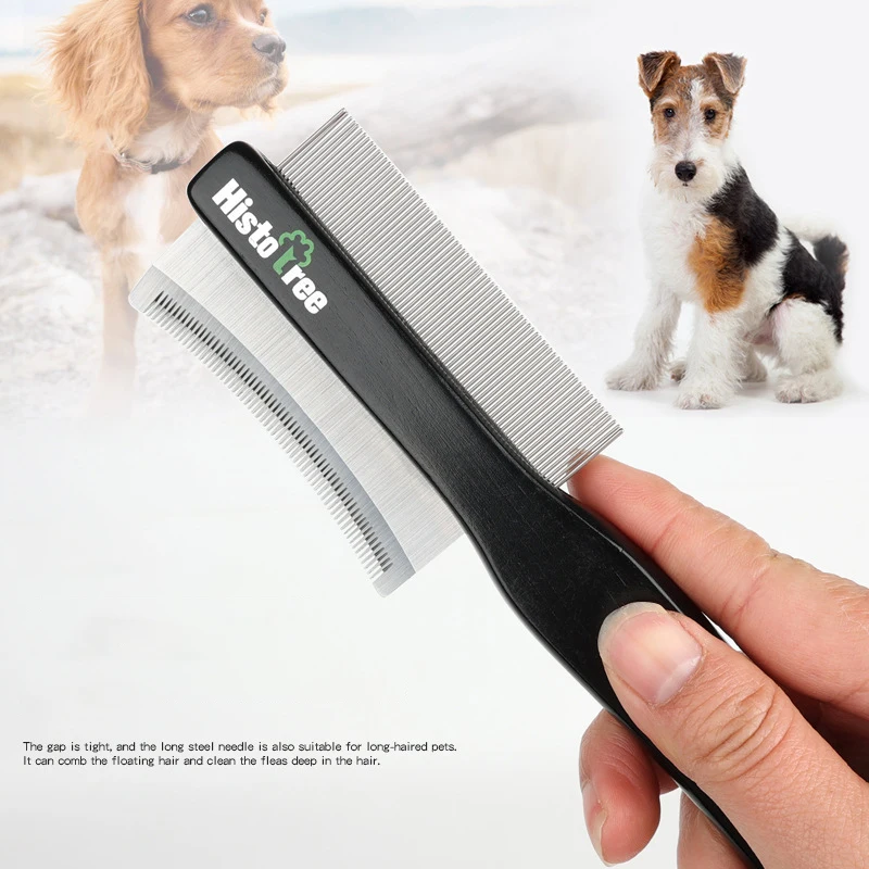 

Double-sided Pet Grooming Brush Multifunctional Fine Stainless Steel Needles Wooden Handles Dog Flea Comb Cepillo Para Perro