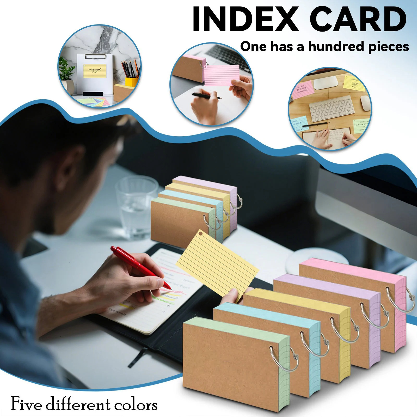 Colorful Lined Double Sided Index Cards Back to School Supplies Reusable Flash Cards Study Revision with Rings Memo Note Pad
