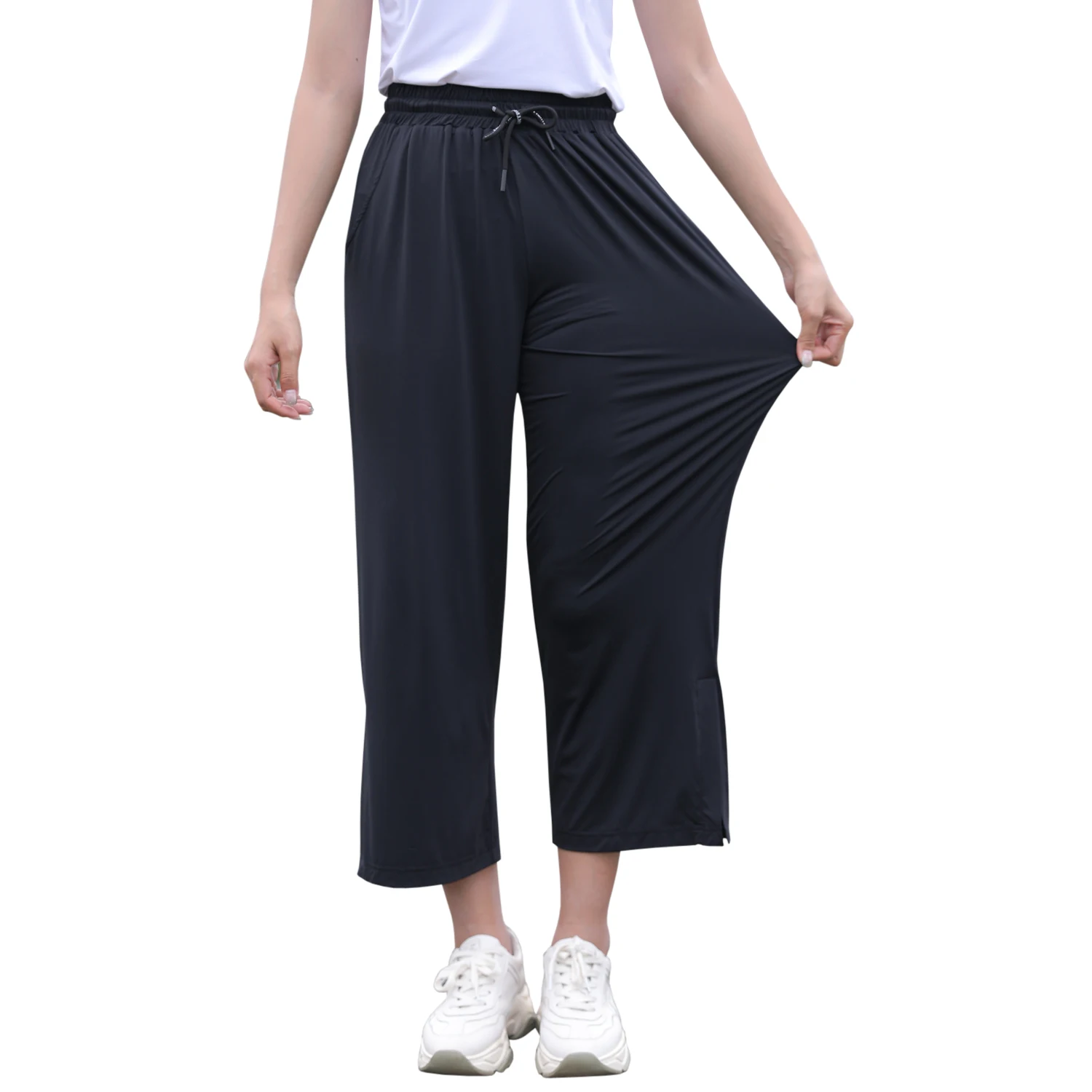

Wholesale Women Cropped Trousers Quick Dry Pants Elastic Waist Wide Leg Pants Ladies UPF50+ Sun Protection Pants
