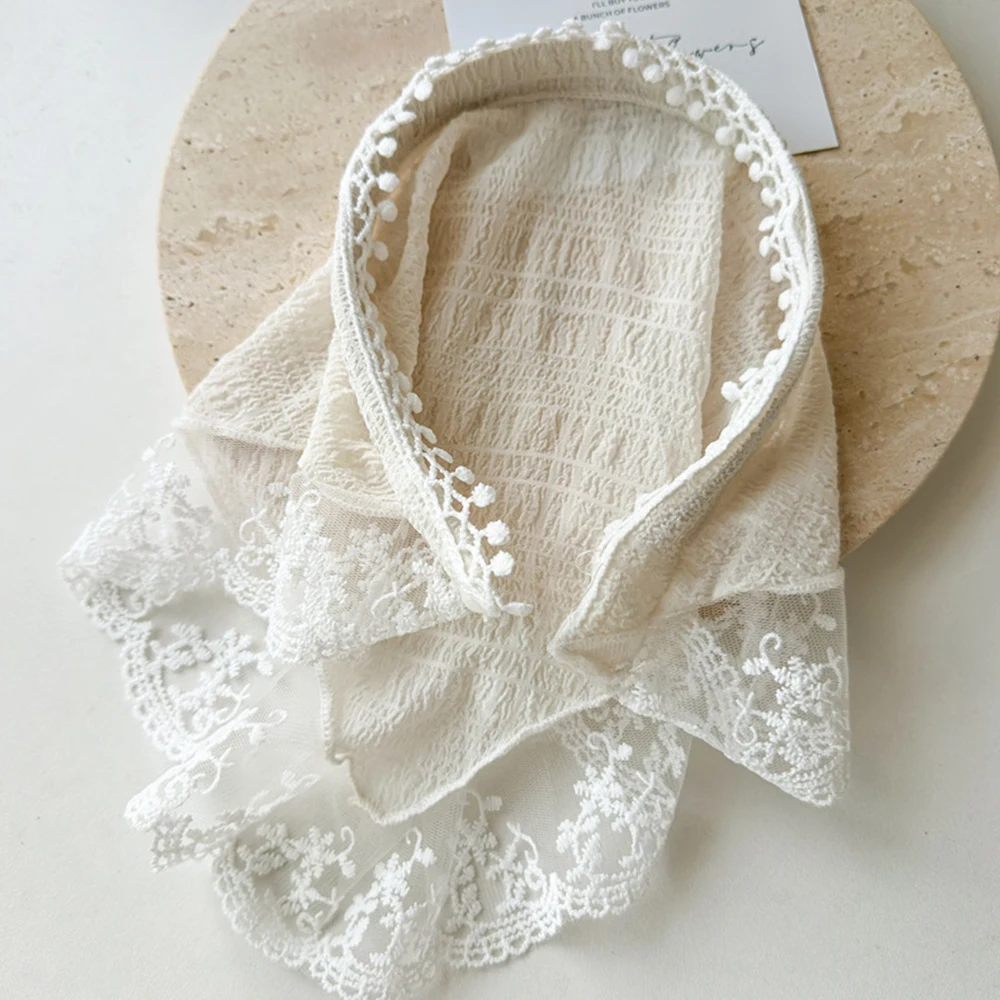 Summer Lace Triangle Headscarf Woman Headwear Scarf Headband Hair Accessories Sunscreen Sweet Turban Cap Girl Court Bonnet