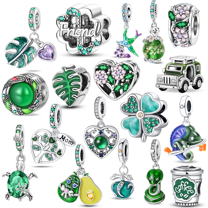 925 Sterling Silver Green Series Flower Tree Apple Pendant DIY Fine Beads Fit Original Charms Bracelet Women Jewelry Diy