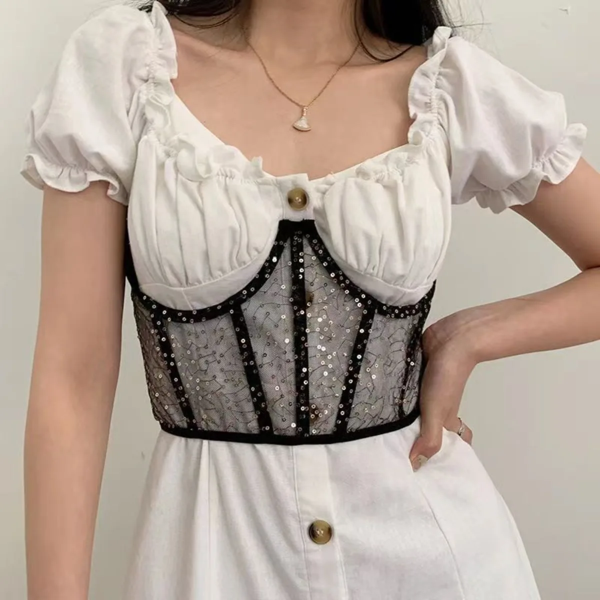 

Летний многослойный корейский пояс-корсет - широкий эластичный пояс для платьев и топов, модный корсет в стиле Ins