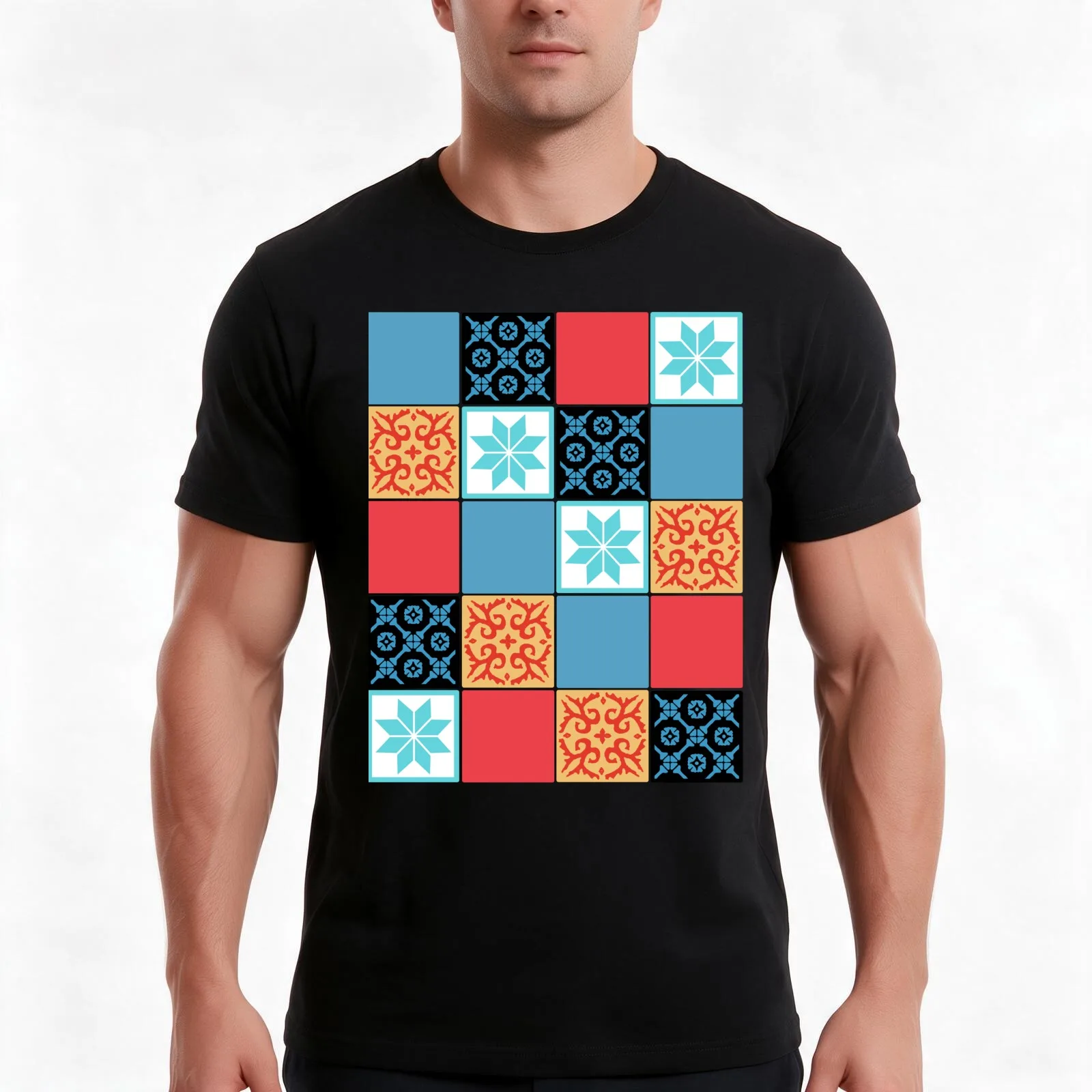 Azul: The Tiles: Inspired Art T-Shirt, Summer Casual Cotton Tee, Oversized Streetwear Tops, Vintage Graphic Print, 100% Cotton