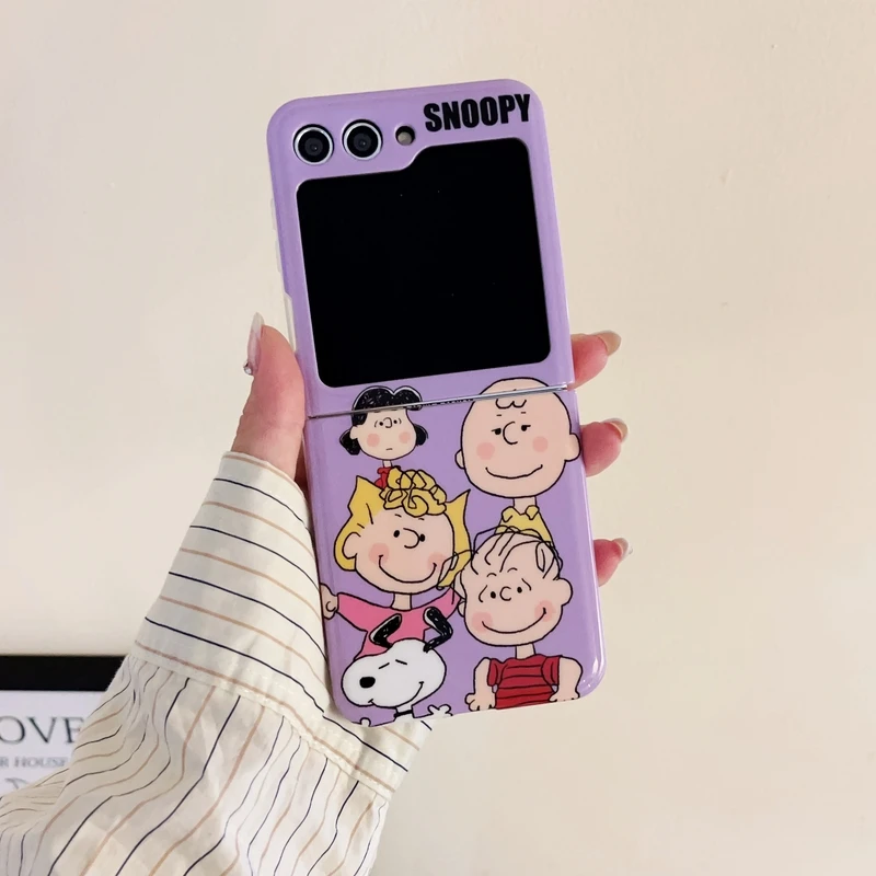 Cute Peanuts Snoopy Charlie Brown Anime Phone Case For Samsung Galaxy Z Flip 3 4 5 5G  Hard PC Back Cover Funda