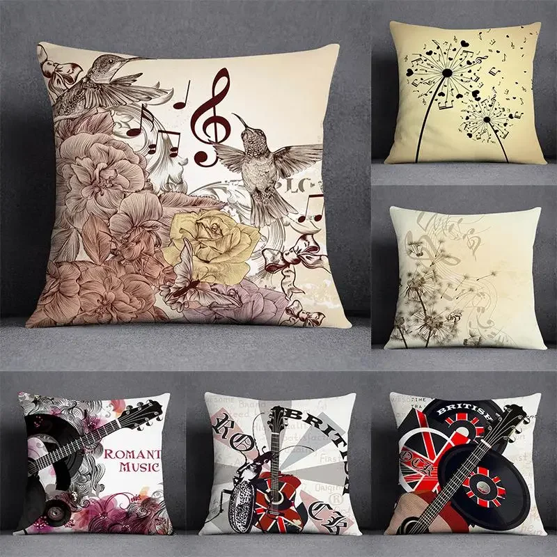 Musical Note Guitar Series Pattern Home Decoration Pillow Case Square Office Cushion Cover