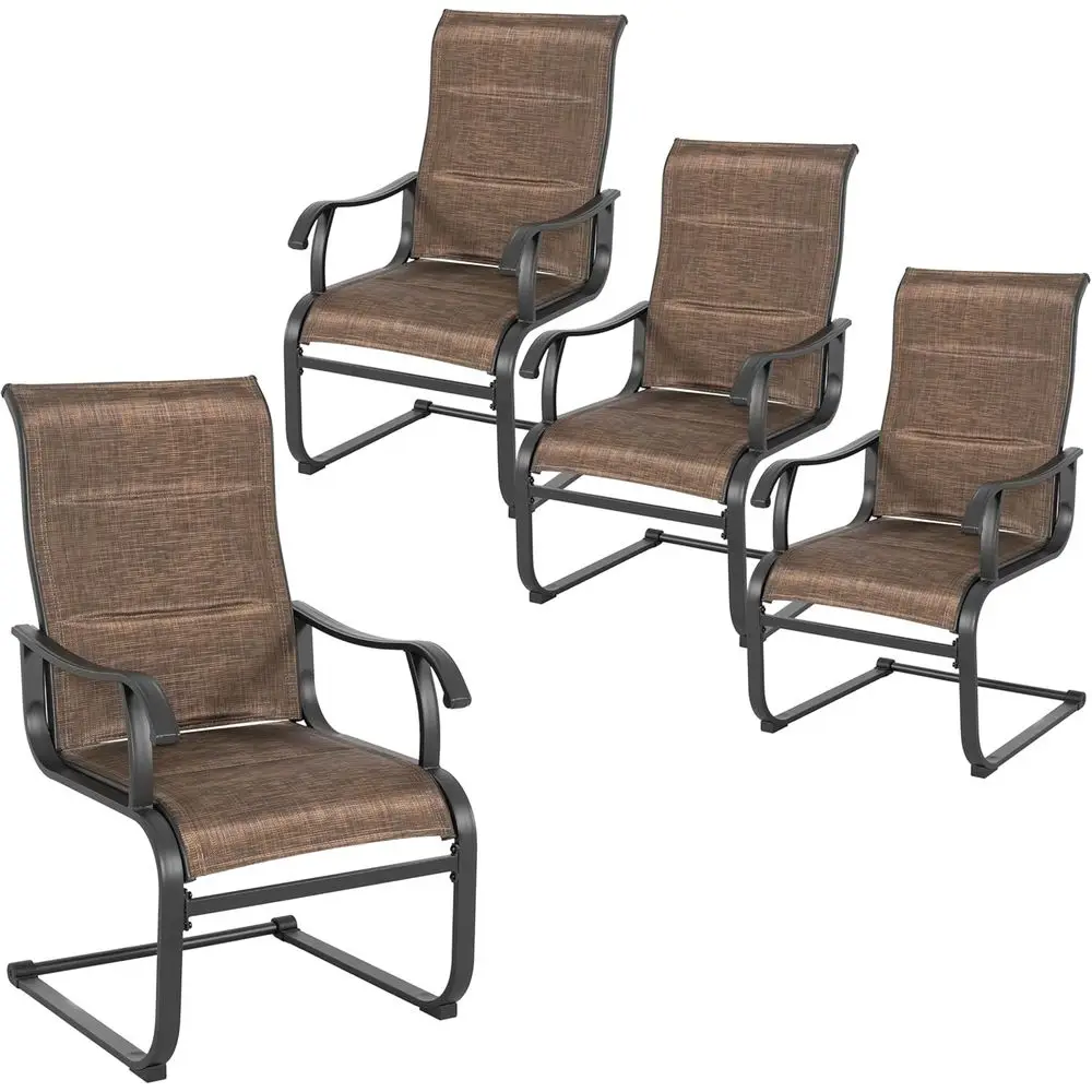 

4-Piece All-Weather Padded Textilene Outdoor Dining Chair Set, Breathable High Back Chairs for Patio, Lawn, Deck, Brown