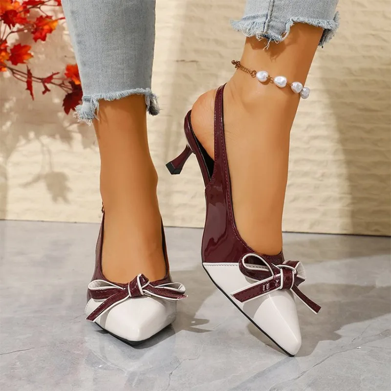 

Летние женские туфли-лодочки с острым носком на высоком каблуке, модные туфли с бантом-бабочкой, новинка 2026 года, женская обувь, сандалии-слингбэки на среднем каблуке