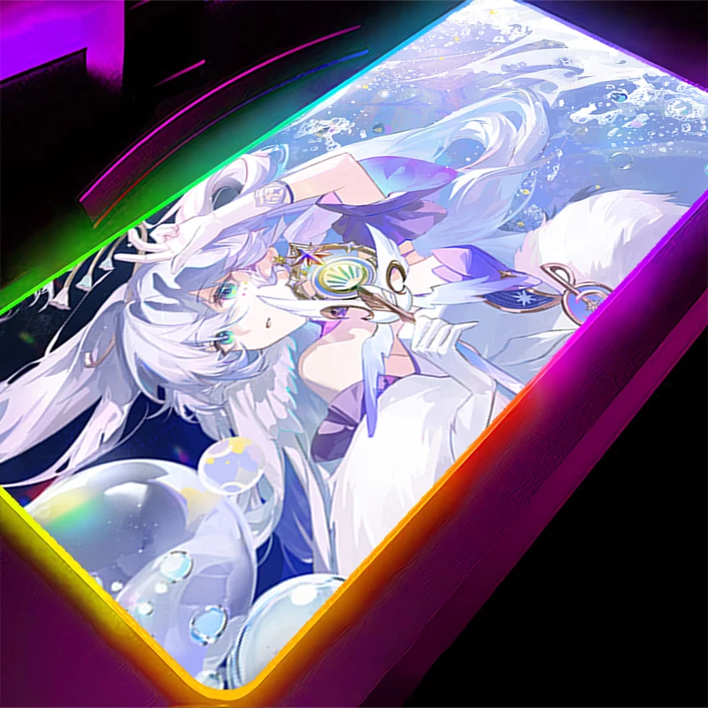 

RGB LED Mouse Pad Gaming Mat PC Accessories Mousepad Desk Mat Non Slip Extended Pad Rubber H-honkai Star Rail Robin Keyboard Pad