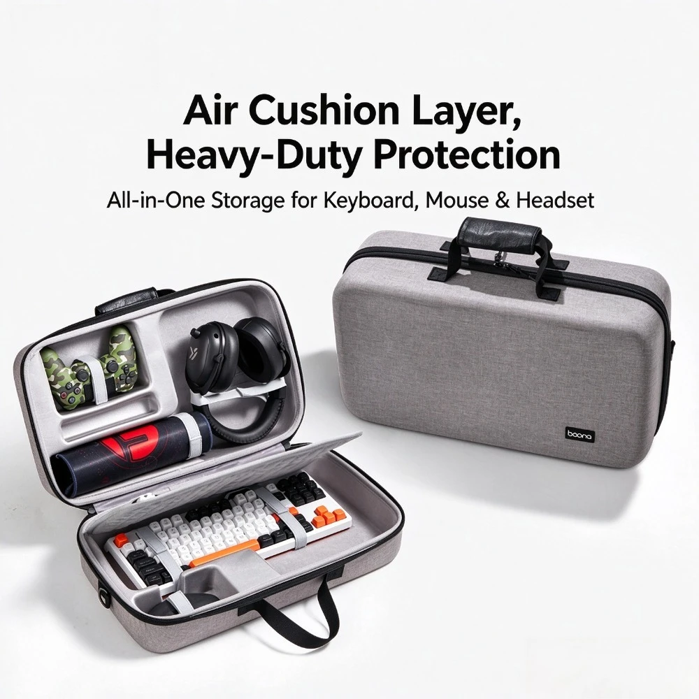 6-in-1 Gaming Gear Storage Bag Portable Hard Shell Carrying Case for Keyboard Mouse Headset Shockproof Travel Esports Organizer