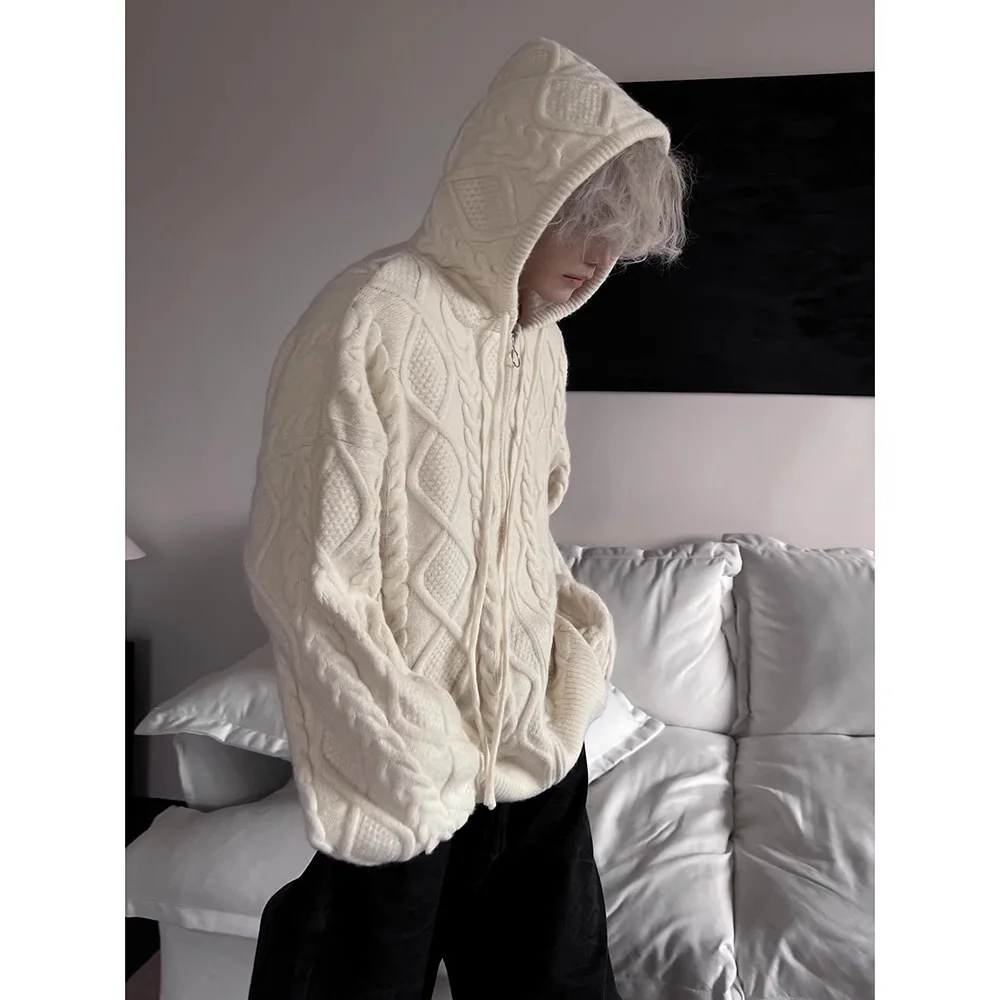 Men's Women Knitting Cardigan Autumn Winter New Hooded Cardigan Sweater Trendy Lazy Vibe Loose Knitwear Couples' Outerwear Top
