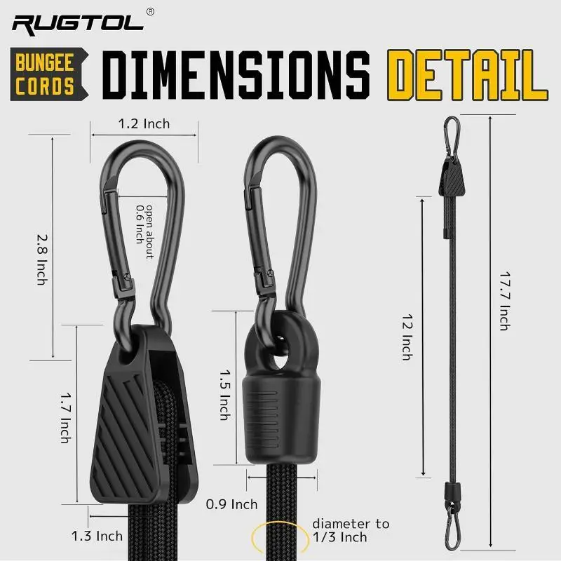 Gepäck-Elastikband Rutschfestes Packseil Bungee-Seil mit Karabinerhaken für Camping, Reisen, Outdoor – Detail 1