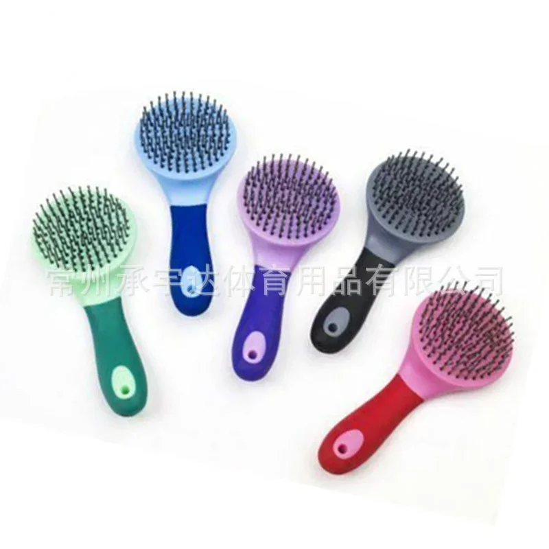 Horse Mane & Tail Brush Round Shaped Soft Rubber Grip  Needle Bristles Stable Cleaning Kit Horse Grooming Brush Color Random