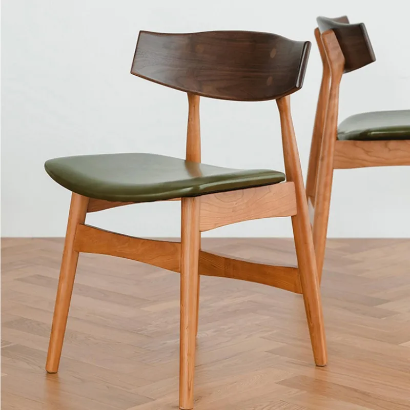 

Dining chair Nordic solid wood dining chair with backrest Modern simple cherry wood home leather desk chair