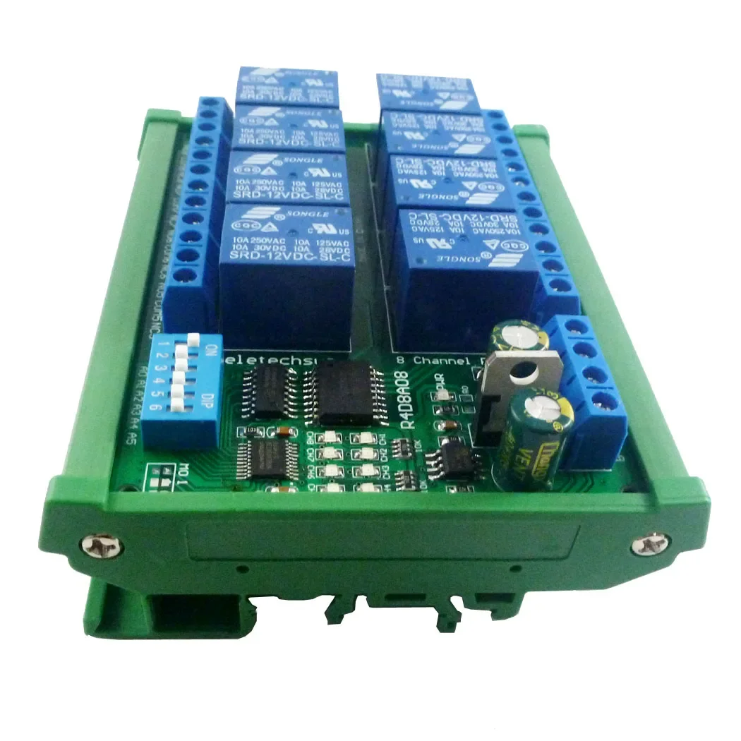 8CH Modbus RTU & AT Command Relay Module DC12V 10A 6 Working Modes Max 255s/9999s Delay for PLC Smart Home Curtain Motor Control