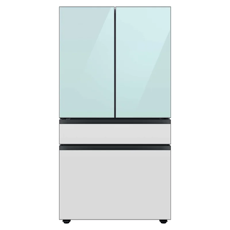 4-Door French Door Refrigerator (29 cu. ft.) with Center Glass Top Panels – Morning Blue Finish