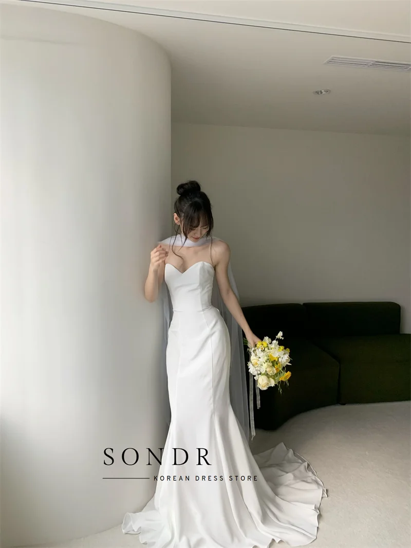 Sondr Customized Sweetheart Simple Korean Wedding Dresses Photo Shoot Semi-Mermaid Long Elegant Bridal Gowns 결혼식 드레스 Corsets