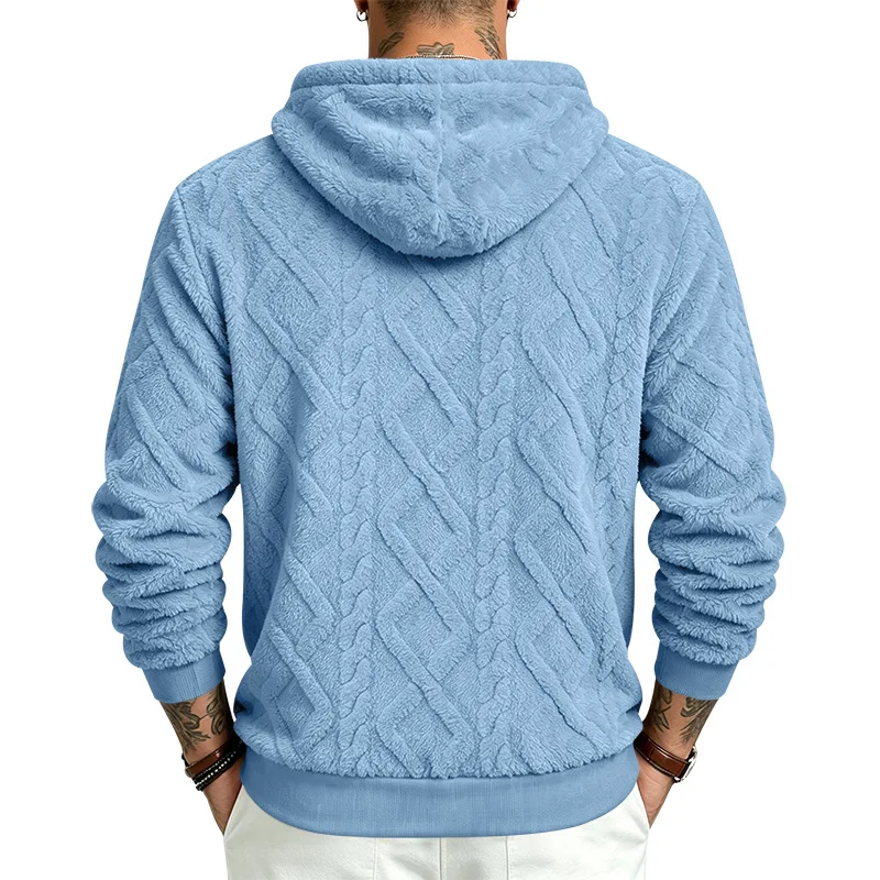 2026 Autumn Winter Hooded Sweatshirts Men Loose Warm Casual Pullover Hoodie Male Streetwear Knit Sweatshirt Solid Pull On Tops